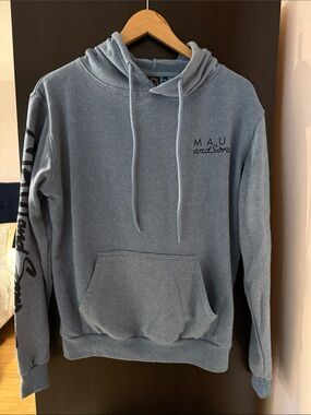 Maui and Sons Light Blue Pullover Hoodie with Script Sleeve